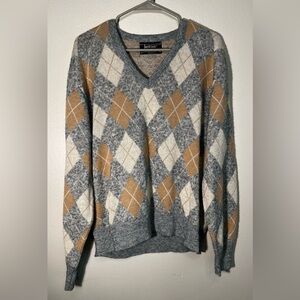 Janzten Mens Size Large Argyle Pullover Grandpa Retro V Neck Sweater VTG